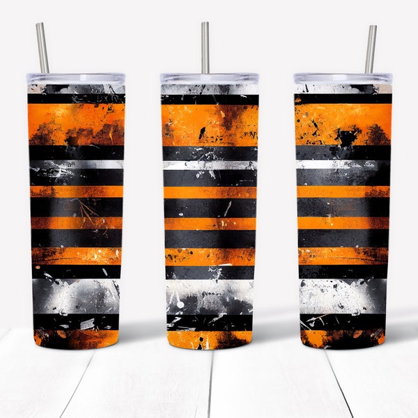 Grunge Tumbler Wallpaper PNG, Orange Black White Distressed Texture Striped Pattern for 20 pz Skinny Tumbler, Digital Download Background