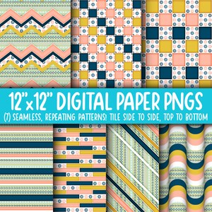 Wallpaper Achtergrond - Digitaal Papier | Naadloos | Chevron, baksteen, strepen, golvende retro | Boho, etnisch, retro, pijlen, bloemen WA55LL-A203