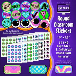 Stickerpakket | Individuele digitale stickers en Avery-velsjablonen | Bloemen, diamant, ruit, groovy, leuk, helder, roze, paars ST55CK-A258