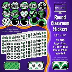 Stickerpakket | Individuele digitale stickers en Avery-velsjablonen | Bloemen, diamanten, geruit, groovy, groen, zwart, wit ST55CK-A265