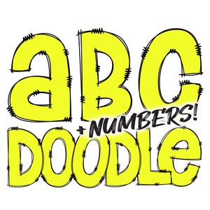 Download Digital | Doodle Preenchimento Verde | Pacote de alfabeto de pacote de clipart PNG | Letras e números