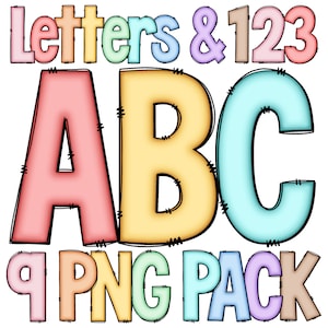 Pasteles Doodle Alphabet PNG, Basic Doodle V3, Conceptos básicos de la escuela Boho Pastel Rainbow, Diseño, Vaso, Sublimación, DTF, Letras cómicas de burbujas para niños
