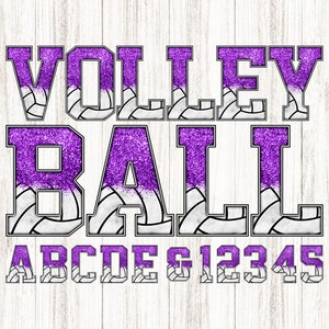 Alfabeto de voleibol, patrón de paneles de brillo púrpura, letras del alfabeto de imágenes prediseñadas deportivas de bloque completo atlético de la escuela universitaria para descarga digital