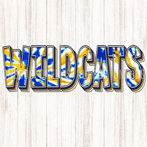 Wildcats Mascot Digital Download PNG, Tie-dye Royal Blue Golden Yellow, School Spirit Design for Sublimation, Printable Clipart Transfer