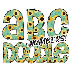 Descarga digital / Doodle Sunflower Pattern Fill / PNG Clipart Bundle Alphabet Pack / Letras y números