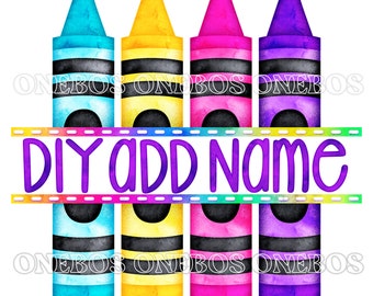 Split Crayon Watercolor PNG per monogramma, arcobaleno pastello, fai trasferimento personalizzato, nomi di insegnanti, classi e bambini, sublimazione arte alfabeto fai-da-te