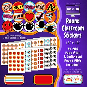 Stickerpakket | Individuele digitale stickers en Avery-velsjablonen | Regenbogen, Doodle, Wolken, Regendruppels, Strepen, Rood, Geel ST55CK-A201