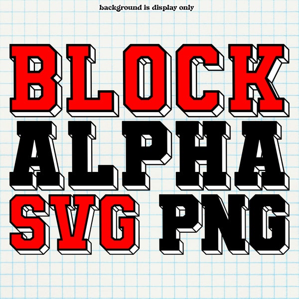 3D Athletic Block Alphabet SVG, PNG Sets, School Sports Varsity Style Alpha with Shadow, Cut Files, Print Cut, Fill Shapes, Commercial Use