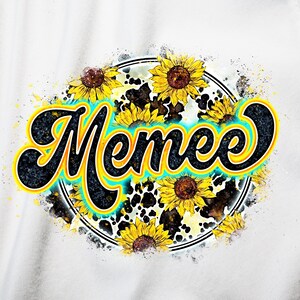 Digitale Memee PNG mit Kuh Sonnenblume Print | Retro Buchstaben Aquarell Textur | Cooles Grunge Circle Sublimation Design | Printable Transfer
