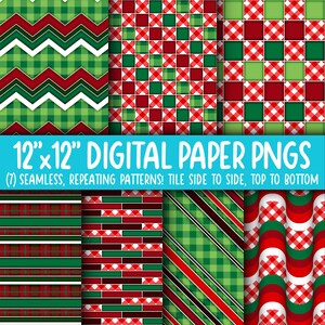 Behangachtergrond: digitaal papier | Naadloos | Geruit, geruit, buffel, tartan, kerstpatroon, rood, groen, wit WA55LL-A234