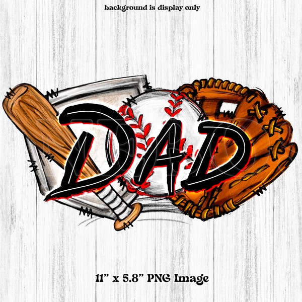 Baseball Dad PNG, Doodle Hand Drawn Sublimation, Digital Download with Ball, Bat, Glove, Home Plate, Transfer Art, Illustration, Collage