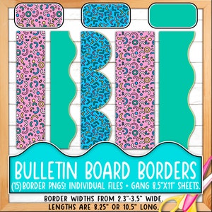 Bordüren für Pinnwände | Druck & Schnitt, Nahtlos | Klassenzimmer Board Tür Dekor | Helle geometrische Formen, Kringel, Konfetti BO55BO-A206