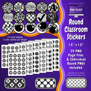 Stickerpakket | Individuele digitale stickers en Avery-velsjablonen | Inktbesparing, vierkant, ruitpatroon, stip, geometrisch ST55CK-A227