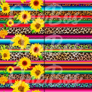 Puede incluir: Un patrón de rayas coloridas con un diseño de estampado de leopardo y girasoles. El patrón es perfecto para proyectos de manualidades, telas y decoración del hogar.