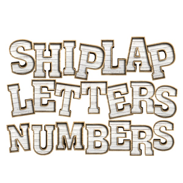 Digital Download | Shiplap White Wood Rustic Digital 3D Letters with Wood Border | PNG Alphabet Clipart Bundle | Rustic Letters & Numbers