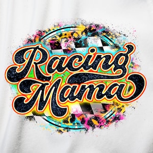 Racing Mama PNG mit Kariertem Leopard Regenbogen | Retro Buchstabe Aquarell Textur | Grunge Kreis Sublimation Design | Printable Transfer