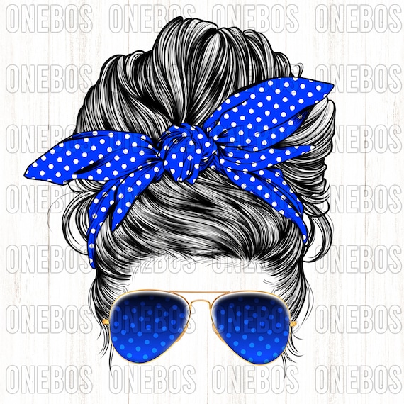Blue Polka Dot PNG, Messy Mom Life Bun, Girl With Glasses Clipart