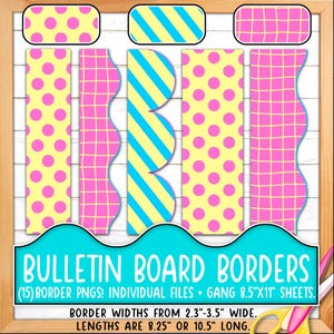 Rahmen für Pinnwände | Drucken & Schneiden, Nahtlose | Gitter, Diagonale Streifen, Polka Dots, Hell Neon, Pink, Blau Gelb, Lila BO55BO-A239