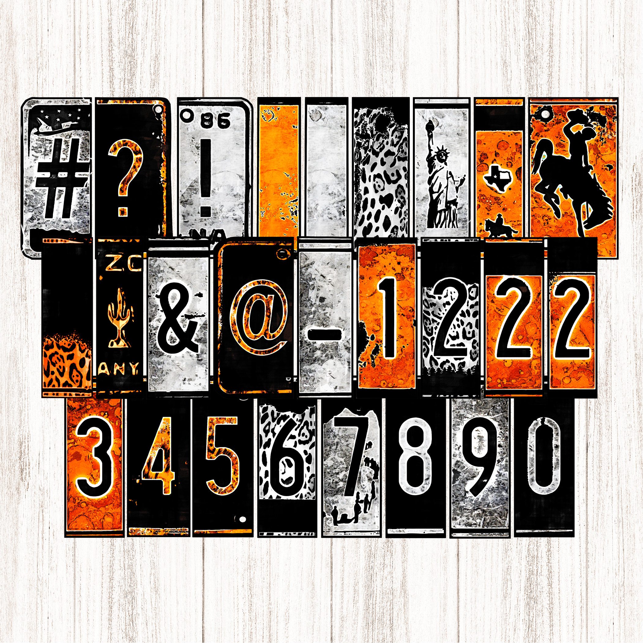 Orange License Plate Alphabet Mix Match Letters Grunge & Etsy
