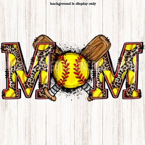 Softbal moeder PNG, doodle ontwerp met vleermuizen, bal, splatter, luipaard patroon letters, digitale download sublimatie schattig shirt ontwerp print