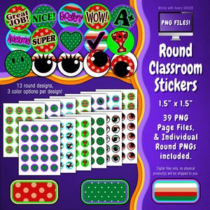 Stickerpakket | Individuele digitale stickers en Avery-velsjablonen | Polkadot, stippen, strepen, rood, groen, geelbruin, groenblauw, perzik ST55CK-A230