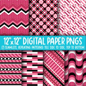 Behangachtergrond: digitaal papier | Naadloos | Handgetekend raster, diagonale strepen, stippen, roze, wit, zwart WA55LL-A270