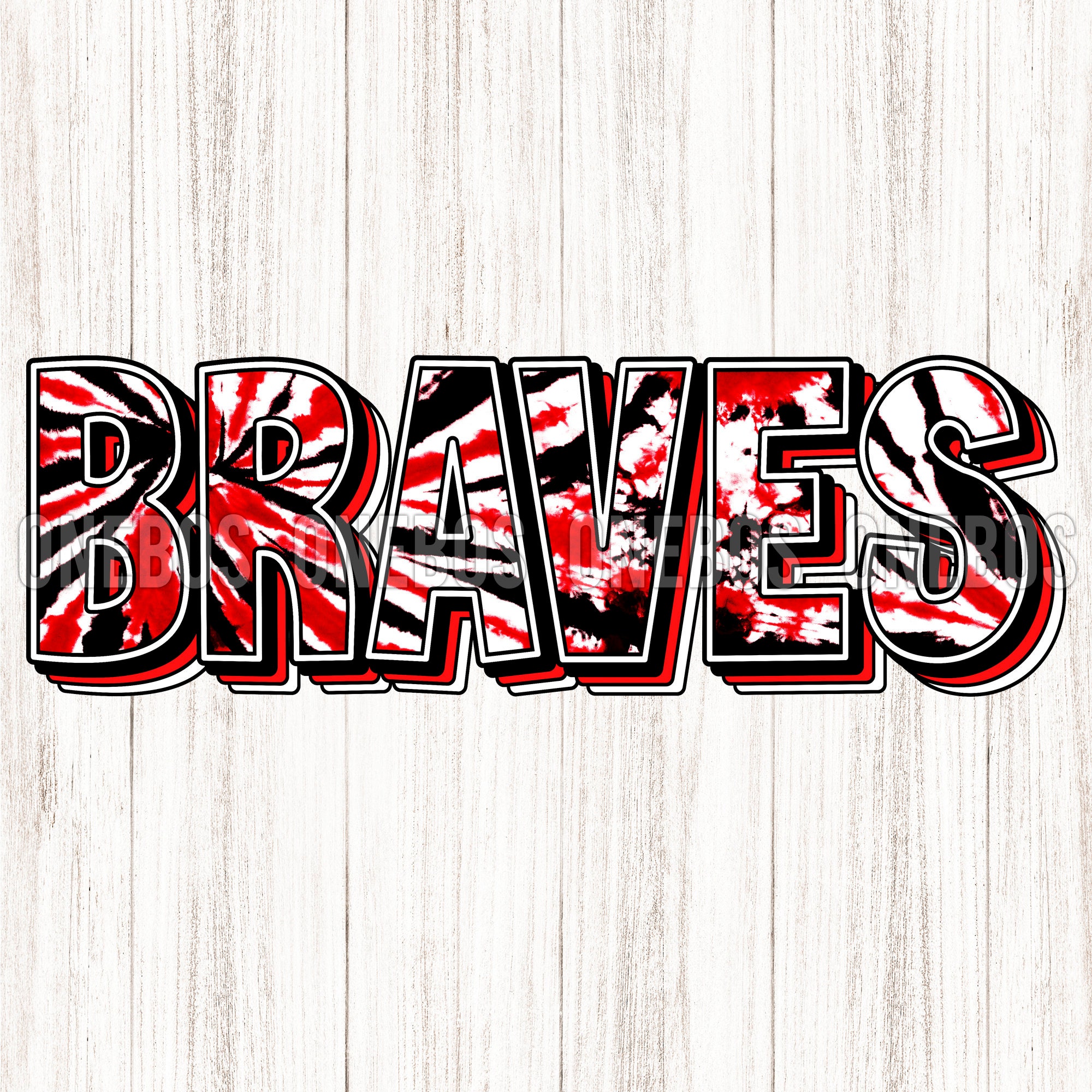 Braves Mascot Digital Download PNG, Tie-dye Bright Red White & Black,  School Spirit Design for Sublimation, Printable Clipart Transfer