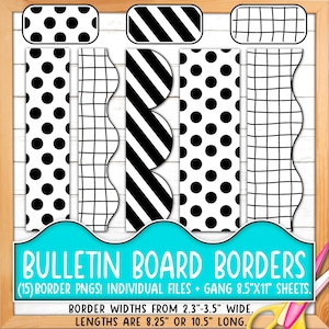 Rahmen für Pinnwände | Drucken & Schneiden, Nahtlose | Schwarz, Weiß, Ink Saver, Polka Dots, Diagonale Streifen, Handgezeichnetes Gitter BO55BO-A238