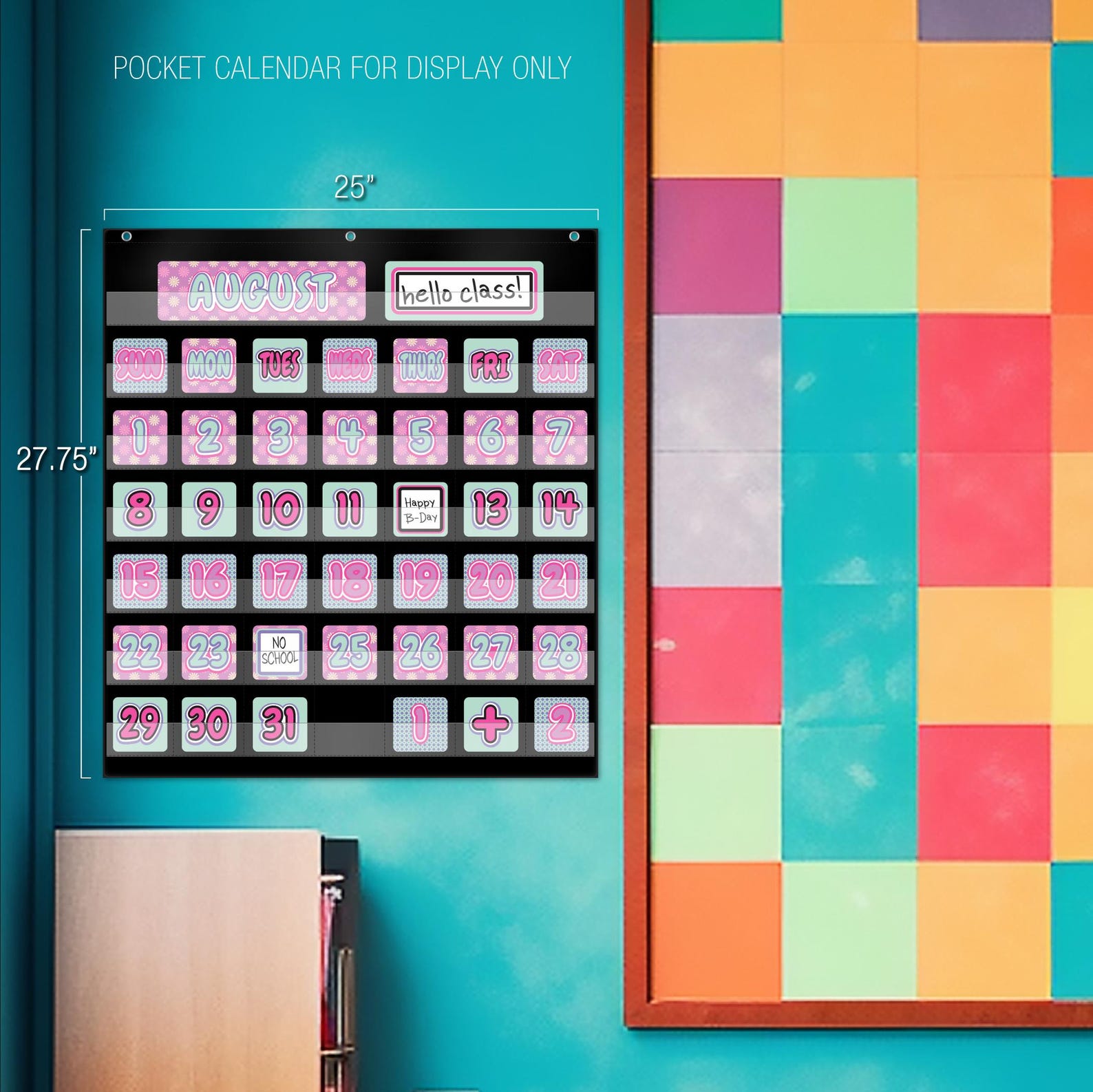 Wall Calendar Pocket Chart for Teachers Flowers, Diamonds