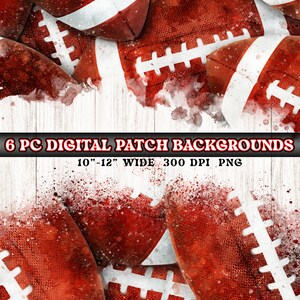 May include: Six digital backgrounds featuring watercolor-style footballs on a white woodgrain background. The backgrounds are 10-12 inches wide and 300 DPI PNG files.
