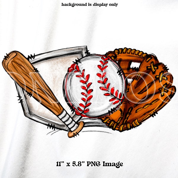 Baseball Doodle PNG, Hand Drawn Ball, Bat, Glove, Home Plate Illustration, School Sports Clipart for Designs, Digital Art for Transfers