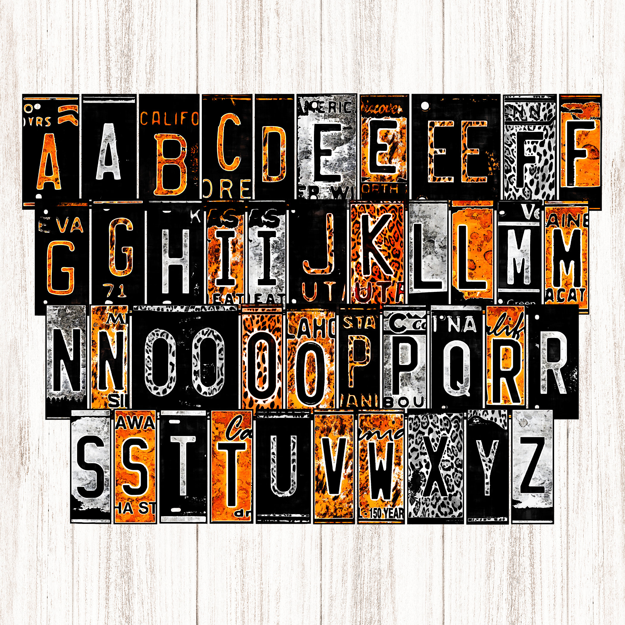 Orange License Plate Alphabet Mix Match Letters Grunge & Etsy