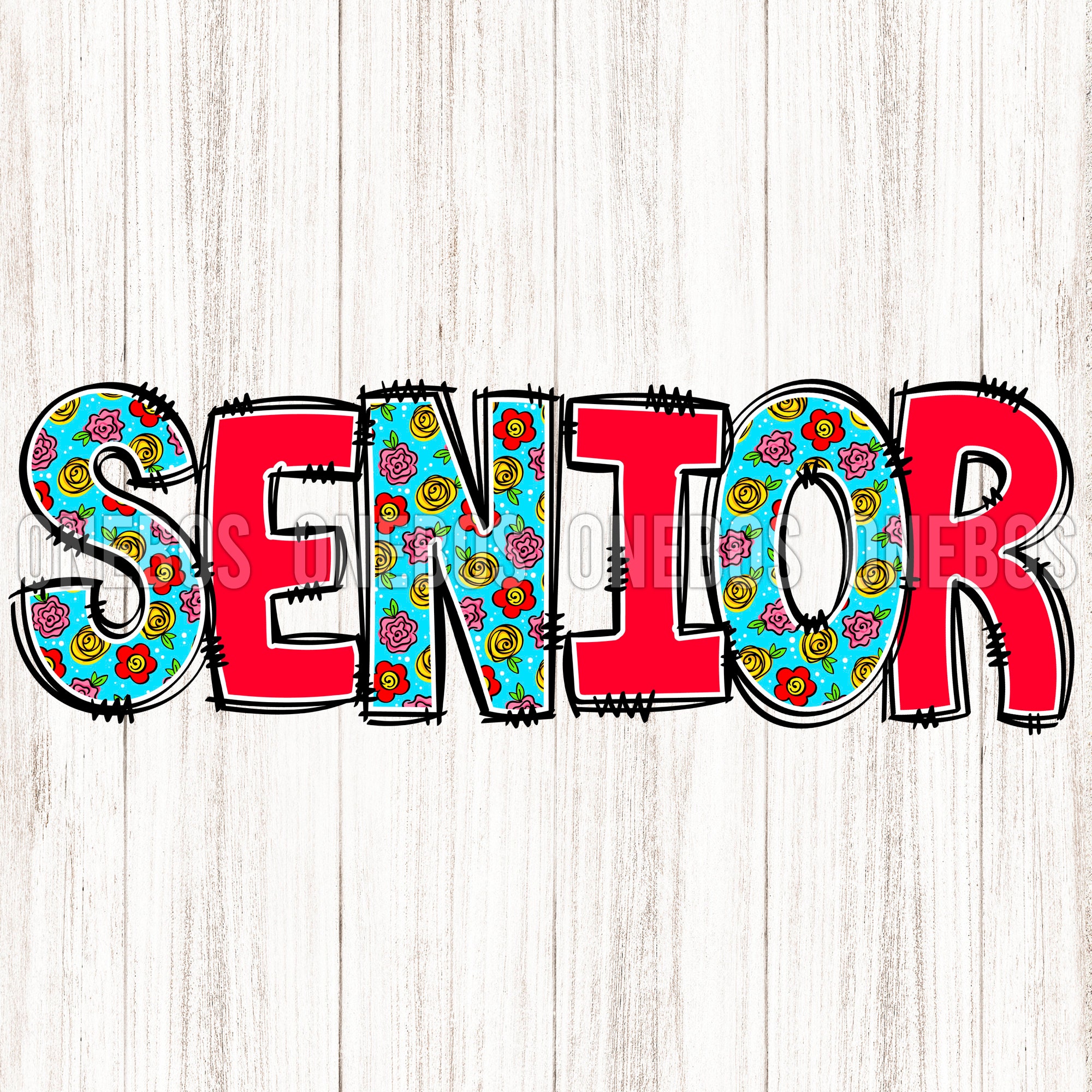 Senior Rounded Letters Senior PNG, Set of 3 Clipart Digital Downloads, Mix Match Doodle ...