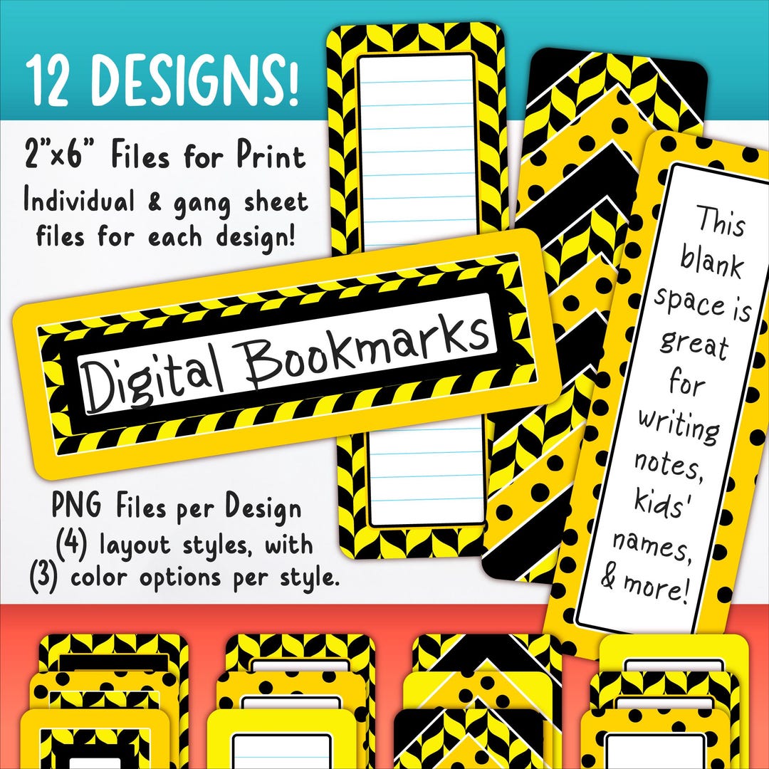 Digital Bookmarks (printable), Clipart Bundle Set of 12 | Lined & Blank ...