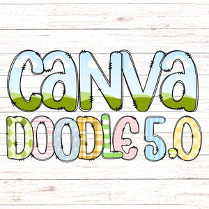 Canva Doodle 5.0 alfabet, schattige funky cartoon speelse jongen ronde doodle letters en cijfers, actieve framevullingen, achtergrondpatroon met slepen en neerzetten