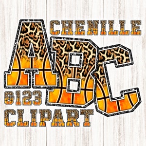 Basketball Letters PNG with Leopard, Orange, and Black Grooves Background Pattern, Sports Theme Clipart Alphabet Font for Digital Download