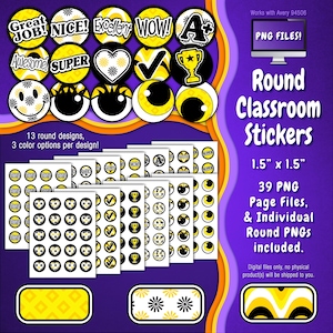Stickerpakket | Individuele digitale stickers en Avery-velsjablonen | Bloemen, diamanten, geruit, groovy, geel, zwart, wit ST55CK-A267