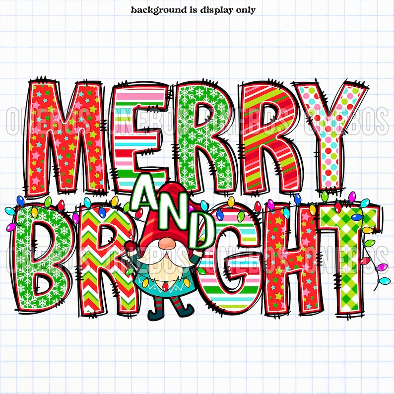 Merry & Bright PNG Cute Doodle Pattern Fill Letters With - Etsy