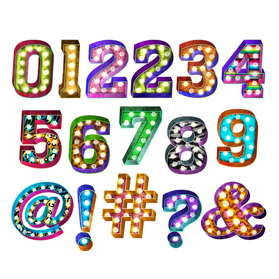 Digital Download | Faux Funky Pattern Marquee Letters & Numbers | PNG ...