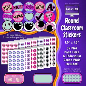 Stickerpakket | Individuele digitale stickers en Avery-velsjablonen | Bloemen, diamant, ruit, groovy, paars, roze, munt, groenblauw ST55CK-A236