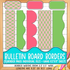 Bordüren für Pinnwände | Druck & Schnitt, Nahtlos | Klassenzimmer Board Tür Dekor | Pink und Grün Happy Fun Bright Muster BO55BO-A182