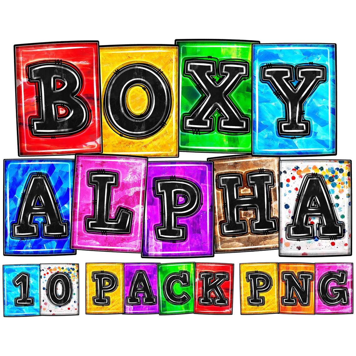 10 Color Basics Boxy Doodle Alphabet PNG, Digital Download, Casual Hand ...