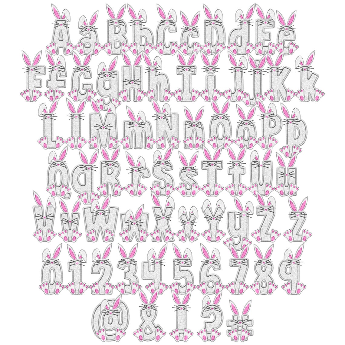 Bunny Rabbit Letters Alphabet, Faux Embroidery Stitch Alpha, Classic ...