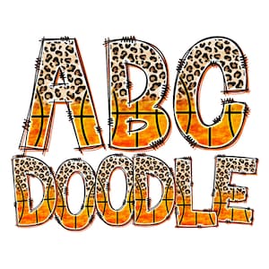 Basketball Letters PNG with Leopard, Orange, and Black Grooves Background Pattern, Sports Theme Clipart Alphabet Font for Digital Download