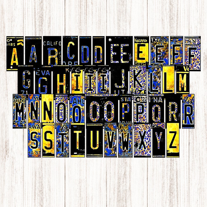 Royal Blue & Gold License Plate Alphabet Mix Match Letters - Etsy