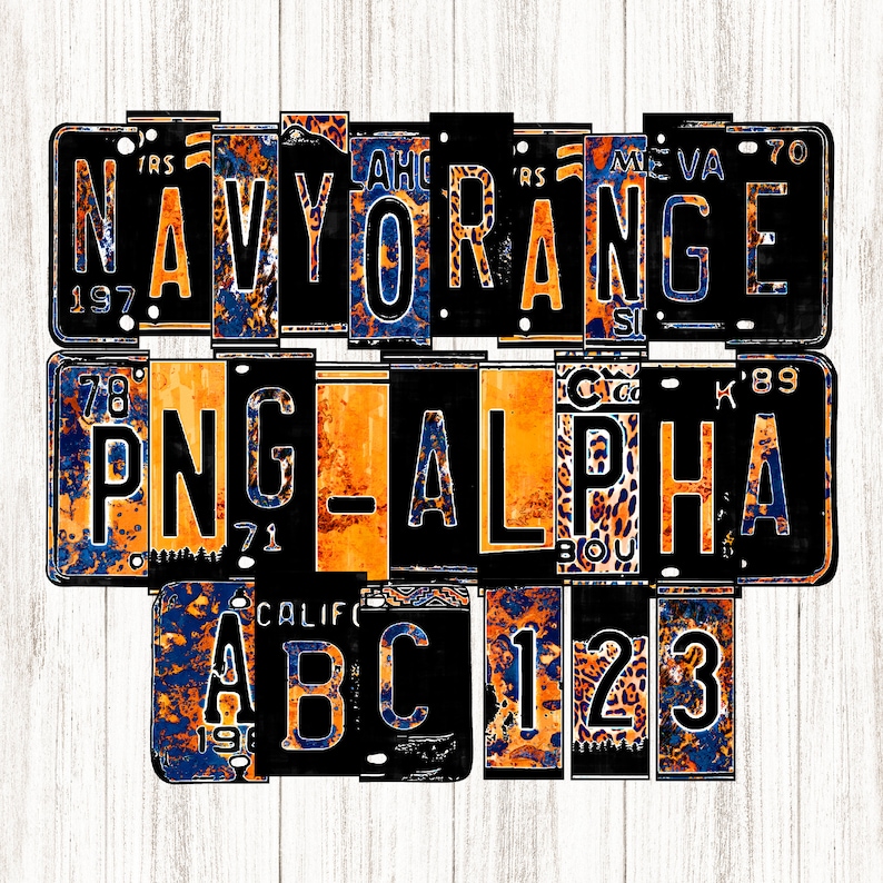 Navy Blue & Orange License Plate Alphabet Mix Match Letters Etsy