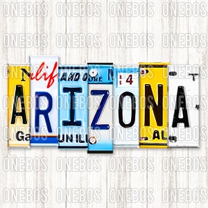 Arizona Word PNG | Conception de mots numériques prête à appuyer sur | Sublimation, Impression, DTG, | décoratif Plaque d’immatriculation Aquarelle Typographie