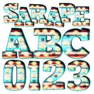 Digital Download | Turquoise Serape Sarape Marquee Letters & Numbers | PNG Image Graphic Clipart Bundle Set | Alphabet Art for Sublimation