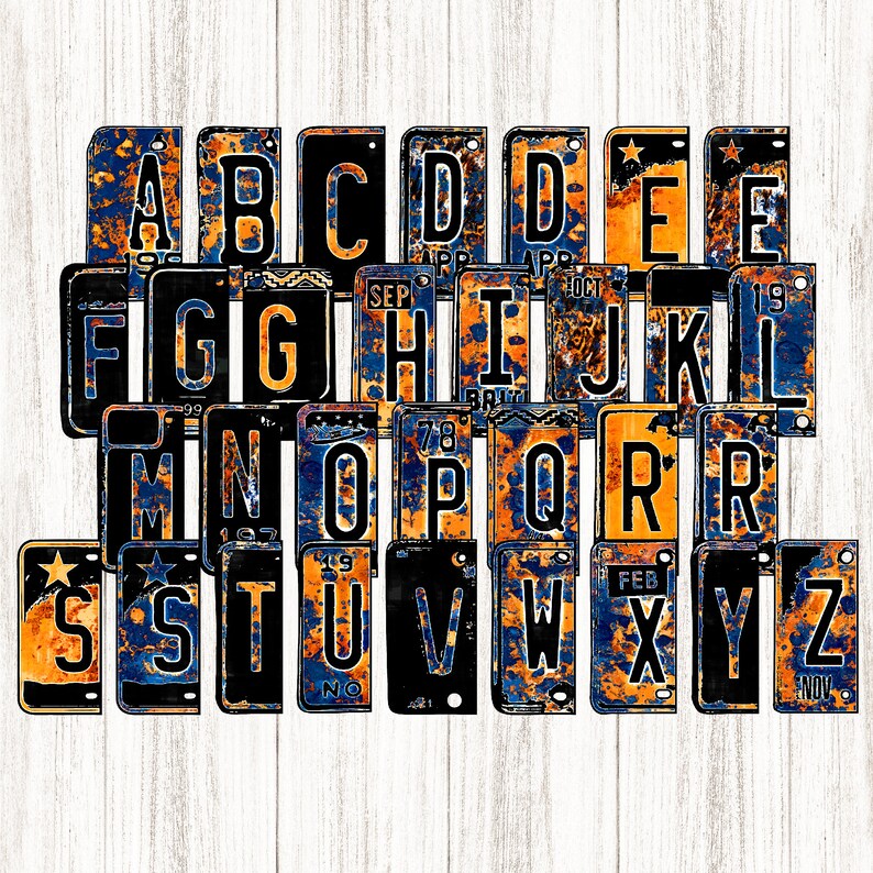 Navy Blue & Orange License Plate Alphabet Mix Match Letters Etsy