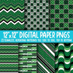 Behangachtergrond: digitaal papier | Naadloos | Geometrische vormen, cirkels, chevron, stippen, groen, zwart, wit WA55LL-A256